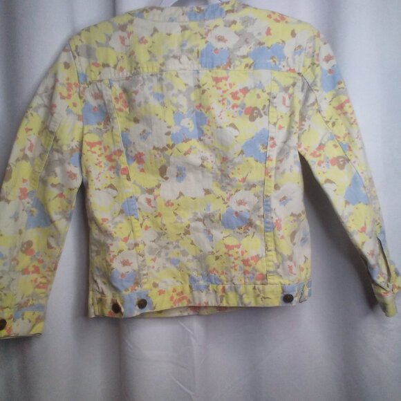 Liz Claiborne Denim Jacket Petite S Long Sleeve Button Up Floral Yellow Blue - Picture 5 of 16